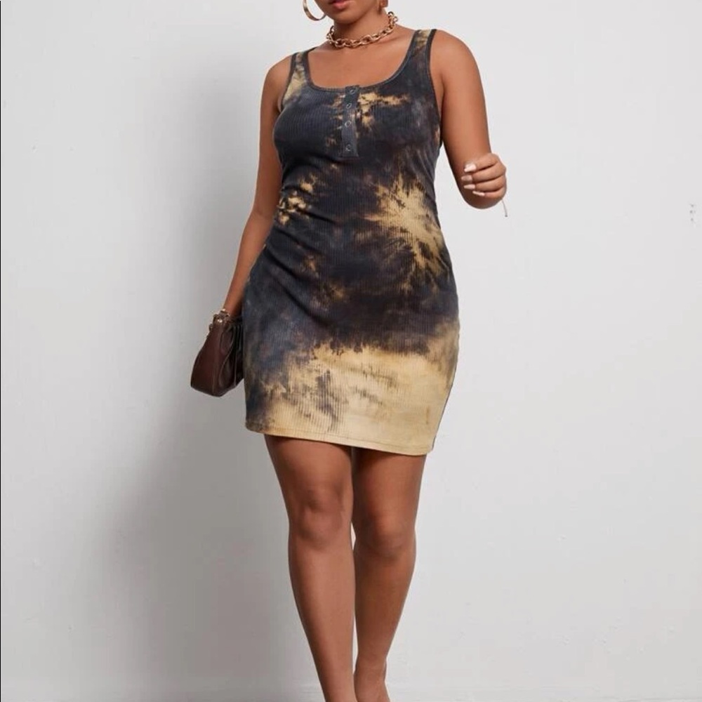 SHEIN Plus Tie Dye Button Front Bodycon Dress Size 2X